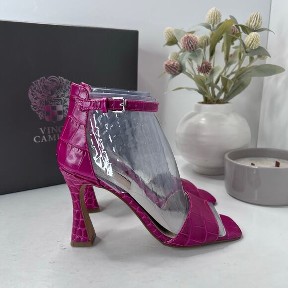 Vince Camuto Reesera Deep Magenta Croco Sandal Women's 5M NWB Barbie - Picture 1 of 11